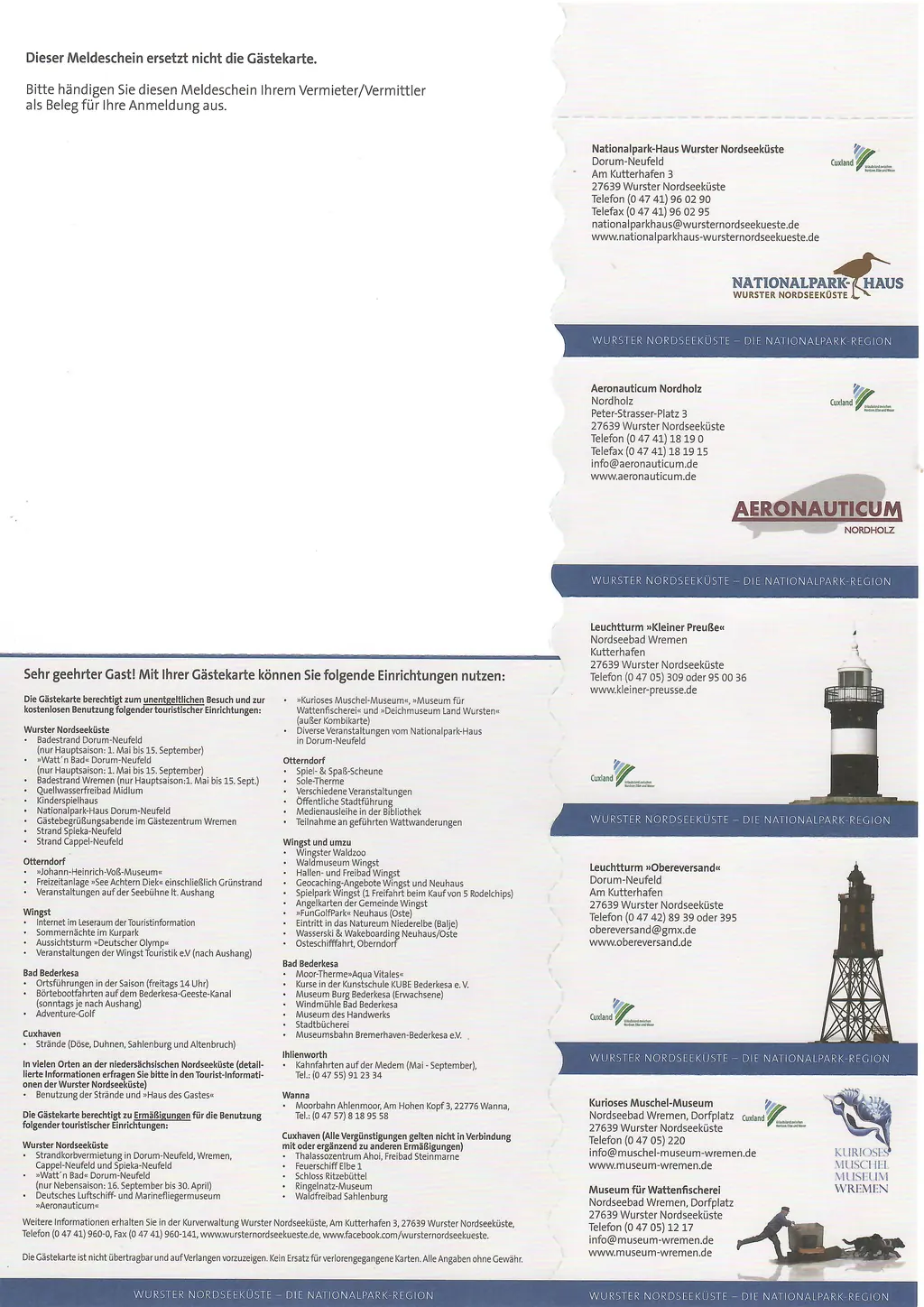 Informationsblatt zur Gästekarte der Wurster Nordseeküste